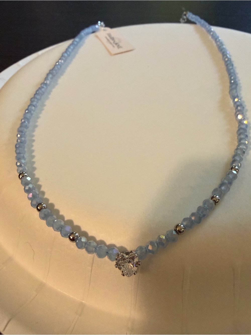 Parkland Light Blue Faceted Bead Necklace with Crystal Pendant